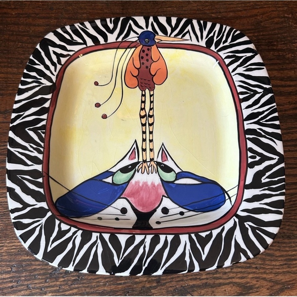 SWAK Handmade Ceramic Square Plate Zebra Pattern Animal Art Pottery Decorative
